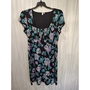 Madison Floral A-Line Dress Women's Square Neck Lined Stretch Size L Business
